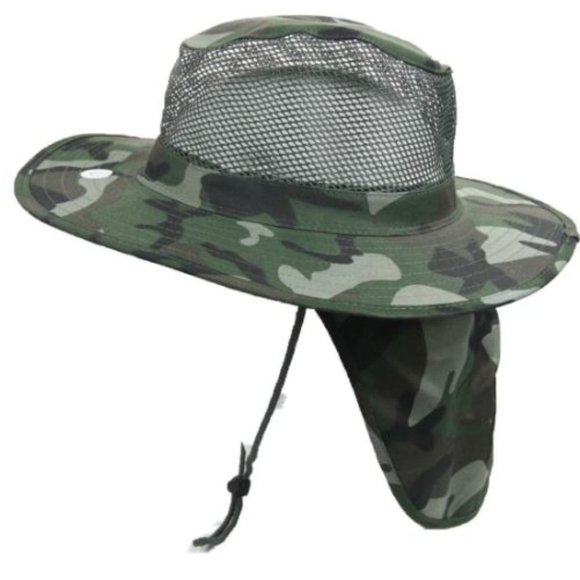 Large La & Com Unisex Camo Design Adjustable Sun Hat with Neck Flap, Wide Brim